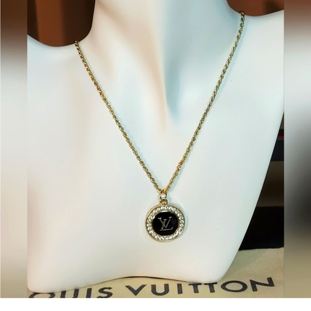 Louis Vuitton Gold/Black Crystal Zipper Pendant 20” Necklace